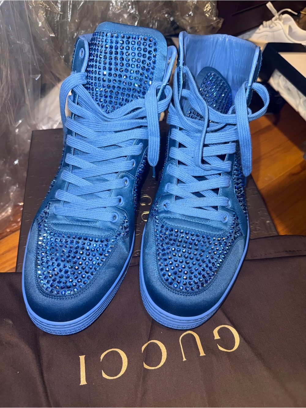 Gucci Light Blue Crystal-Embellished High-Top Sneakers